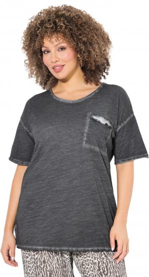 Ulla Popken Cold Dye Ruffle Edge Pocket Tee Graphite Grey - Тениски - 