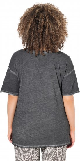 Ulla Popken Cold Dye Ruffle Edge Pocket Tee Graphite Grey - Тениски - 