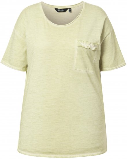Ulla Popken Cold Dye Ruffle Edge Pocket Tee Pistachio - Тениски - 
