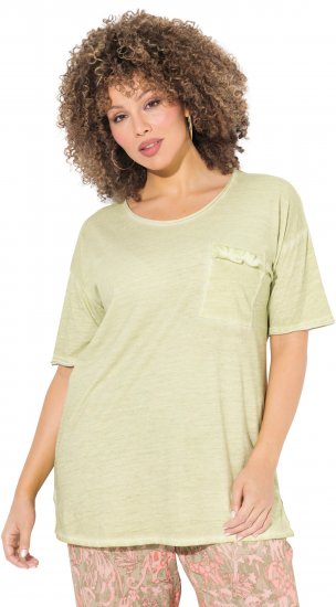 Ulla Popken Cold Dye Ruffle Edge Pocket Tee Pistachio - Тениски - 