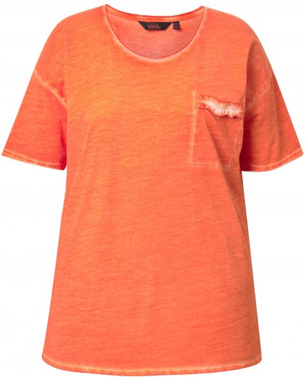 Ulla Popken Cold Dye Ruffle Edge Pocket Tee Coral Pink - Тениски - 