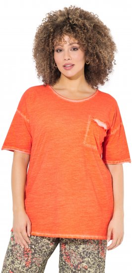 Ulla Popken Cold Dye Ruffle Edge Pocket Tee Coral Pink - Тениски - 
