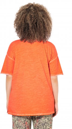 Ulla Popken Cold Dye Ruffle Edge Pocket Tee Coral Pink - Тениски - 