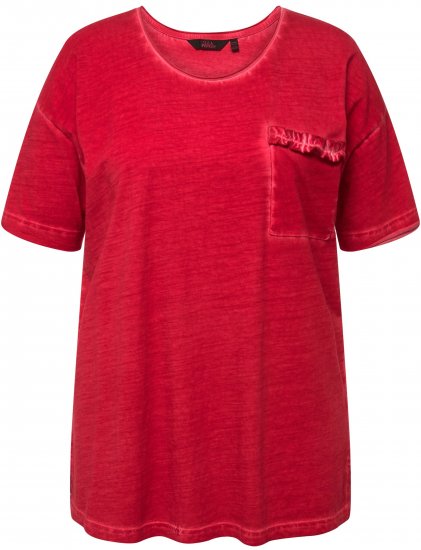 Ulla Popken Cold Dye Ruffle Edge Pocket Tee Salsa - Тениски - 
