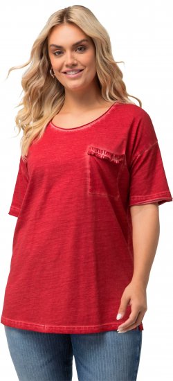 Ulla Popken Cold Dye Ruffle Edge Pocket Tee Salsa - Тениски - 