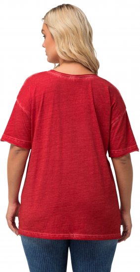 Ulla Popken Cold Dye Ruffle Edge Pocket Tee Salsa - Тениски - 