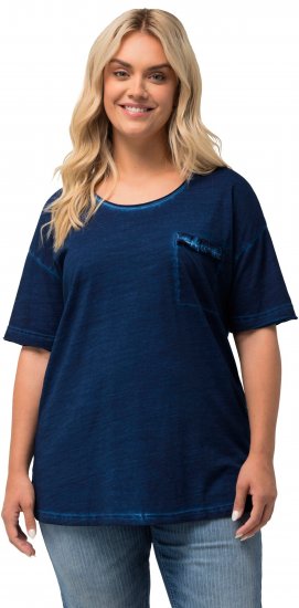 Ulla Popken Cold Dye Ruffle Edge Pocket Tee Dark Blue - Тениски - 