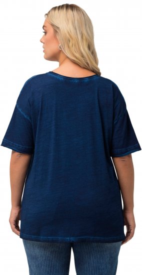Ulla Popken Cold Dye Ruffle Edge Pocket Tee Dark Blue - Тениски - 