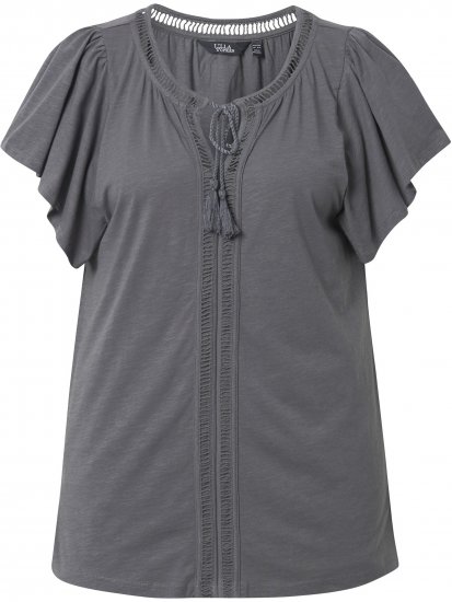 Ulla Popken Wing Sleeve V-Neck Tee Graphite Grey - Тениски - 