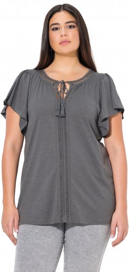 Ulla Popken Wing Sleeve V-Neck Tee Graphite Grey - Тениски - 