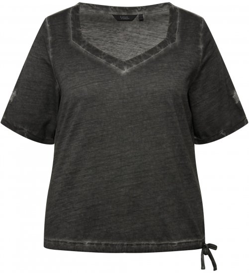 Ulla Popken Cold Dyed Sweetheart Neckline Short Sleeve Tee Graphite Grey - Тениски - 