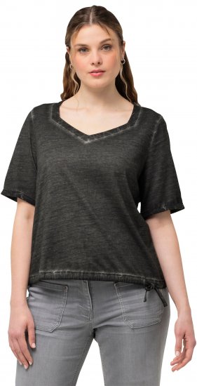 Ulla Popken Cold Dyed Sweetheart Neckline Short Sleeve Tee Graphite Grey - Тениски - 
