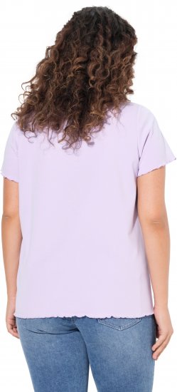 Ulla Popken Ribbed Lettuce Hem Short Sleeve Tee Lavender - Тениски - 