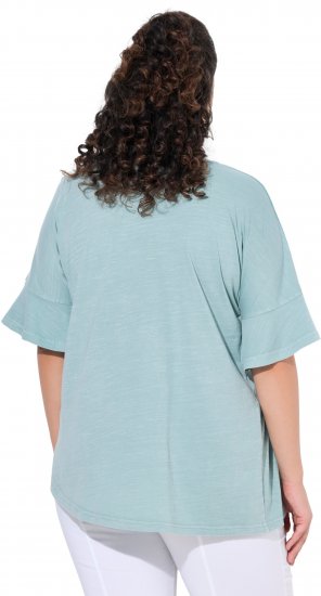 Ulla Popken Asymmetric Flounce Panel Short Sleeve Tee Light Moss Green - Тениски - 