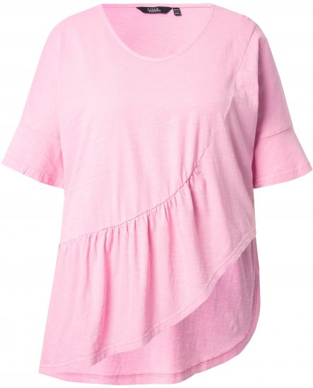 Ulla Popken Asymmetric Flounce Panel Short Sleeve Tee Pink - Тениски - 