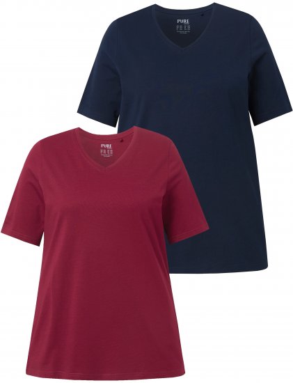 Ulla Popken Eco Cotton Basic T-Shirt 2-Pack Red/Navy - Тениски - 