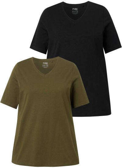 Ulla Popken Eco Cotton Basic T-Shirt 2-Pack Green/Black - Тениски - 
