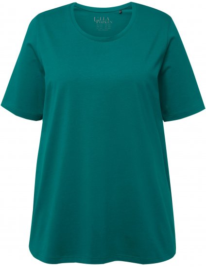 Ulla Popken Essential Round Neck Stretch Tee Dark Emerald - Тениски - 