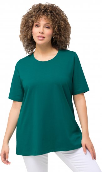 Ulla Popken Essential Round Neck Stretch Tee Dark Emerald - Тениски - 