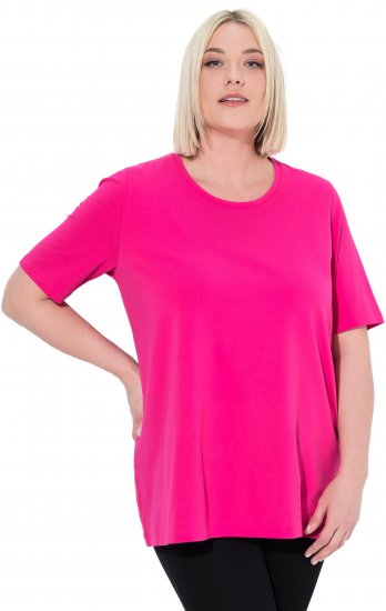 Ulla Popken Essential Round Neck Stretch Tee Magenta Pink - Тениски - 