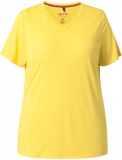 Ulla Popken Functional Antibacterial Finish V-Neck Short Sleeve Knit Top Sun Yellow - Тениски - 
