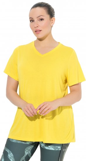 Ulla Popken Functional Antibacterial Finish V-Neck Short Sleeve Knit Top Sun Yellow - Тениски - 