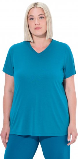 Ulla Popken Functional Antibacterial Finish V-Neck Short Sleeve Knit Top Opal Green - Тениски - 
