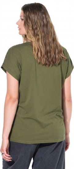 Ulla Popken Oversized studded Acid-washed V-Neck T-shirt Palm Green - Тениски - 