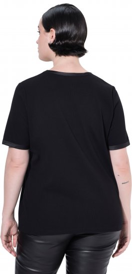 Ulla Popken Satin Trimmed Ribbed Jersey Short Sleeve T-Shirt Black - Тениски - 
