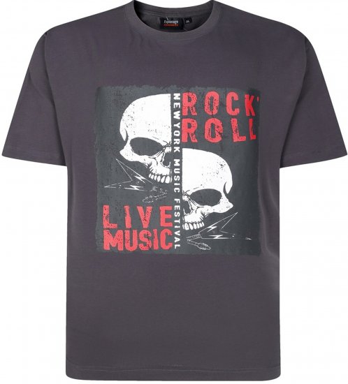 Espionage T437 Rock N' Roll Printed T-Shirt Charcoal - Тениски с щампа - Тениски с щампа големи размери