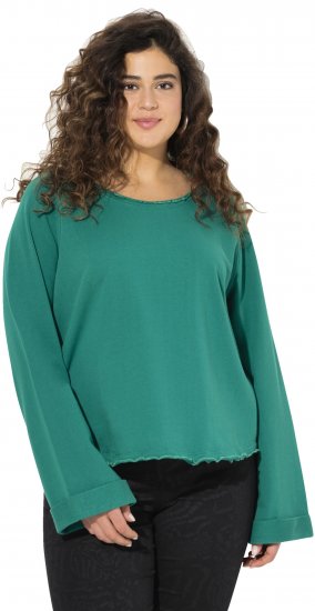 Ulla Popken Rolled Edge Long Sleeve Sweatshirt Emerald Green - Суичъри & cуичъри с качулка - 