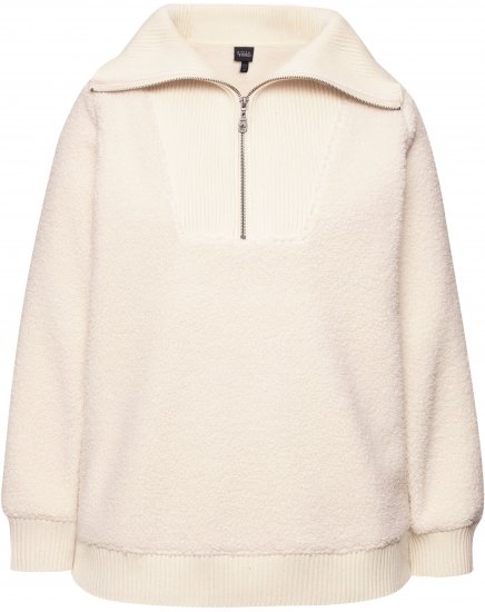 Ulla Popken Teddy Fleece Troyer Collar Sweatshirt Light Champagne - Суичъри & cуичъри с качулка - 
