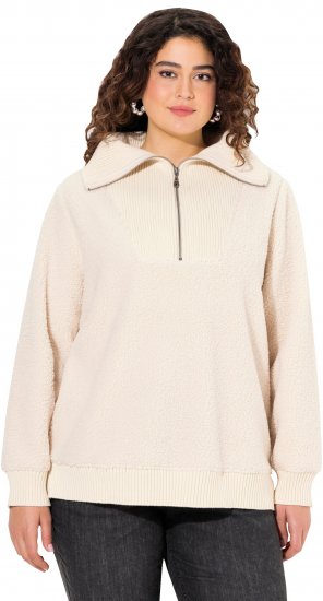 Ulla Popken Teddy Fleece Troyer Collar Sweatshirt Light Champagne - Суичъри & cуичъри с качулка - 