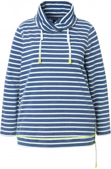 Ulla Popken Striped Turtleneck Neon Detail Sweatshirt Indigo Denim - Суичъри & cуичъри с качулка - 