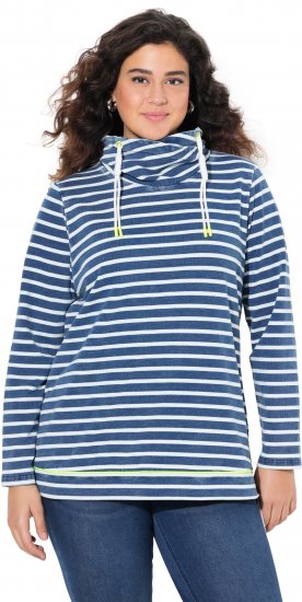 Ulla Popken Striped Turtleneck Neon Detail Sweatshirt Indigo Denim - Суичъри & cуичъри с качулка - 