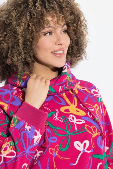Ulla Popken Ribbon Print Turtleneck Sweatshirt Cherry Red - Суичъри & cуичъри с качулка - Уютни суитшърти, суичъри и плетива