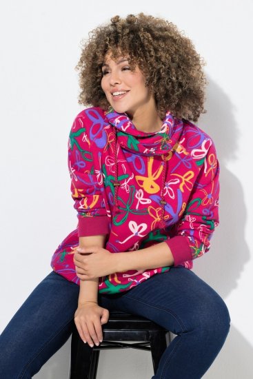 Ulla Popken Ribbon Print Turtleneck Sweatshirt Cherry Red - Суичъри & cуичъри с качулка - Уютни суитшърти, суичъри и плетива