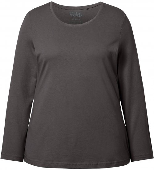 Ulla Popken Basic Round Neck Long Sleeve Slim Fit Cotton Tee Graphite Grey - Тениски - 