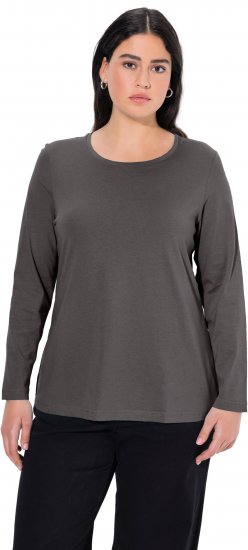 Ulla Popken Basic Round Neck Long Sleeve Slim Fit Cotton Tee Graphite Grey - Тениски - 