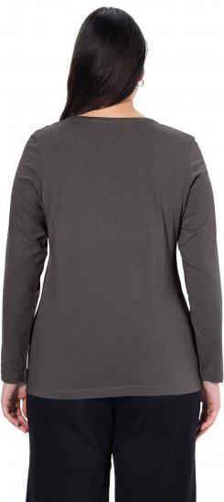 Ulla Popken Basic Round Neck Long Sleeve Slim Fit Cotton Tee Graphite Grey - Тениски - 