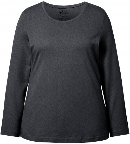 Ulla Popken Basic Round Neck Long Sleeve Slim Fit Cotton Tee Charcoal - Тениски - 