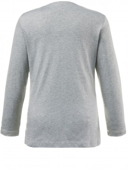 Ulla Popken Basic Round Neck Long Sleeve Slim Fit Cotton Tee Light Grey Melange - Тениски - 