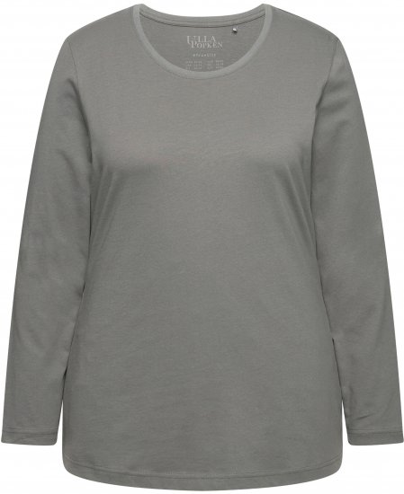 Ulla Popken Basic Round Neck Long Sleeve Slim Fit Cotton Tee Grey - Тениски - 