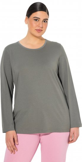 Ulla Popken Basic Round Neck Long Sleeve Slim Fit Cotton Tee Grey - Тениски - 