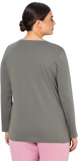 Ulla Popken Basic Round Neck Long Sleeve Slim Fit Cotton Tee Grey - Тениски - 