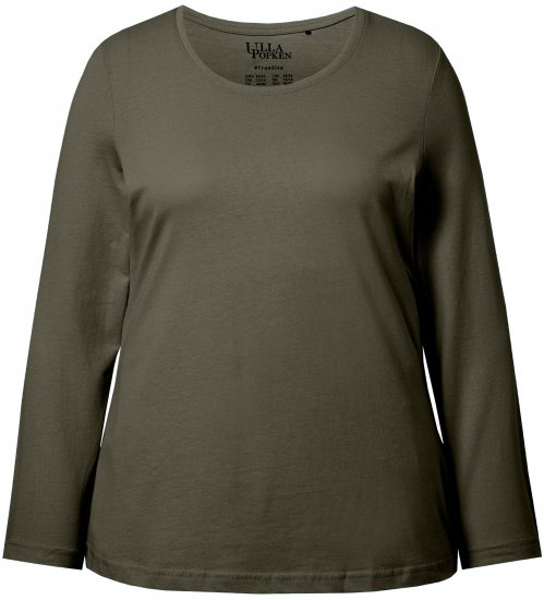 Ulla Popken Basic Round Neck Long Sleeve Slim Fit Cotton Tee Olive - Тениски - 
