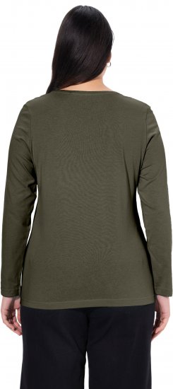 Ulla Popken Basic Round Neck Long Sleeve Slim Fit Cotton Tee Olive - Тениски - 