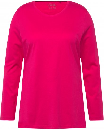 Ulla Popken Basic Round Neck Long Sleeve Slim Fit Cotton Tee Magenta Pink - Тениски - 