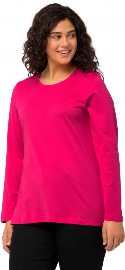 Ulla Popken Basic Round Neck Long Sleeve Slim Fit Cotton Tee Magenta Pink - Тениски - 