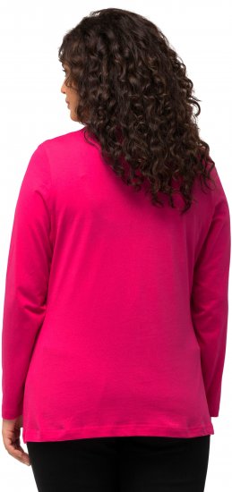 Ulla Popken Basic Round Neck Long Sleeve Slim Fit Cotton Tee Magenta Pink - Тениски - 